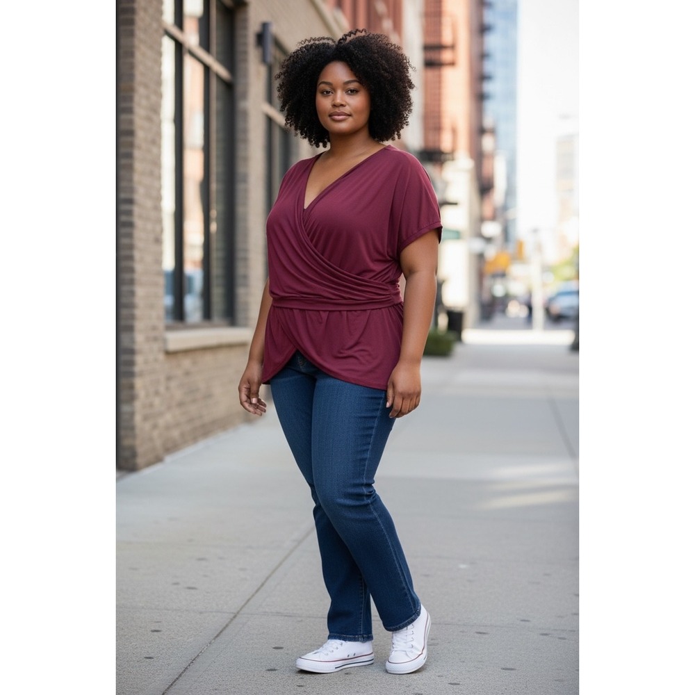 Torrid Super Soft Knits Burgundy Dolman Sleeve Faux Wrap Tunic Top‎ Size 5